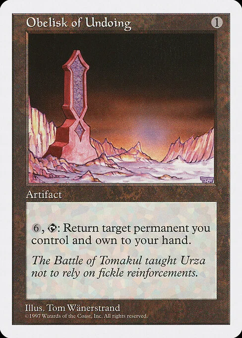 Obelisk of Undoing, carta Magic di tipo Artifact illustrata da Tom Wänerstrand