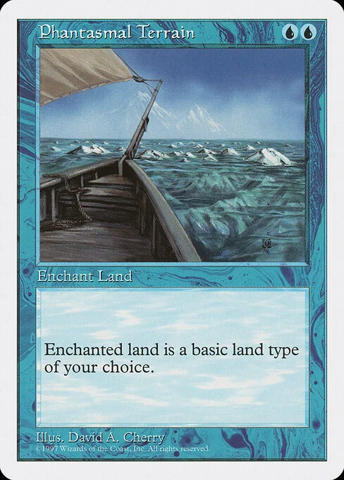 Phantasmal Terrain, carta Magic di tipo Enchantment — Aura illustrata da David A. Cherry
