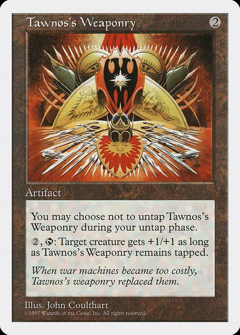 Tawnos's Weaponry, carta Magic di tipo Artifact illustrata da John Coulthart