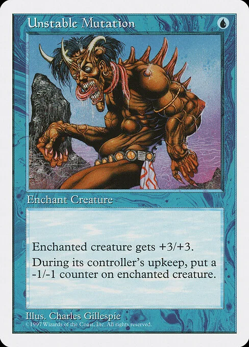 Unstable Mutation, carta Magic di tipo Enchantment — Aura illustrata da Charles Gillespie