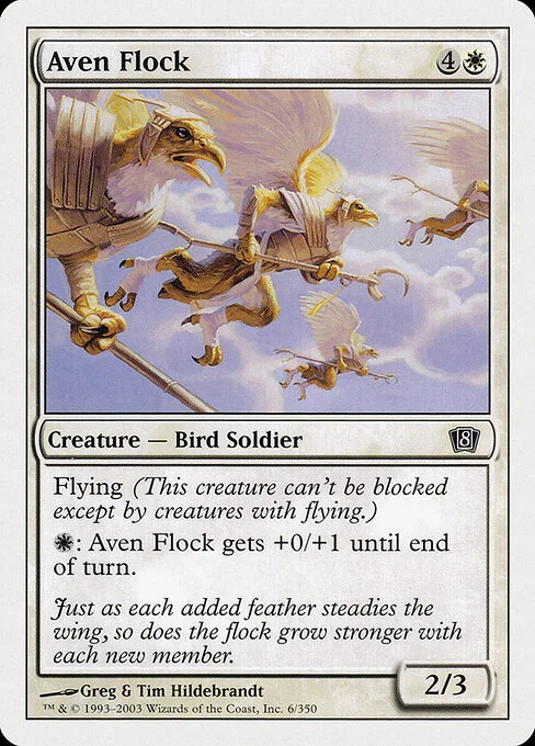Aven Flock, carta Magic di tipo Creature — Bird Soldier illustrata da Greg Hildebrandt & Tim Hildebrandt