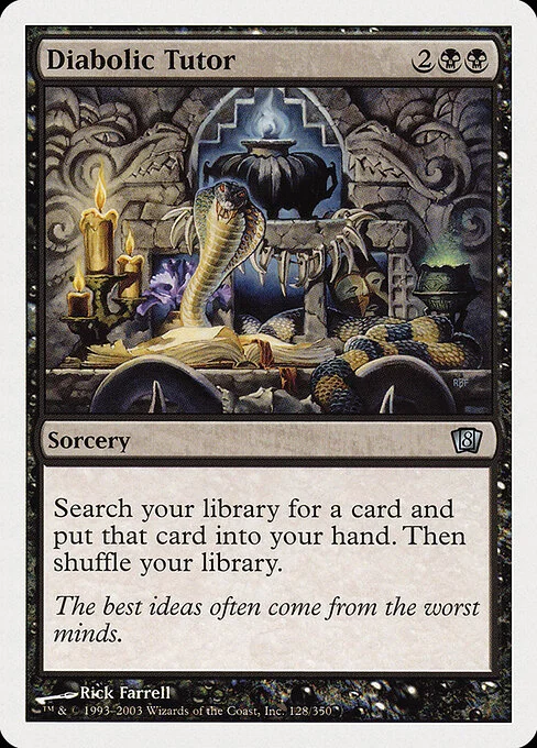 Diabolic Tutor, carta Magic di tipo Sorcery illustrata da Rick Farrell