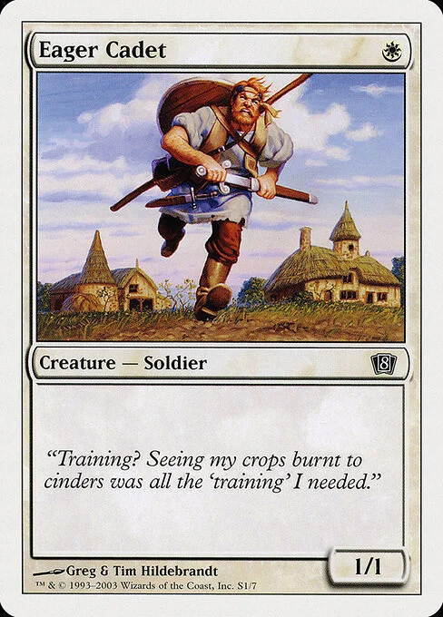 Eager Cadet, carta Magic di tipo Creature — Human Soldier illustrata da Greg Hildebrandt & Tim Hildebrandt