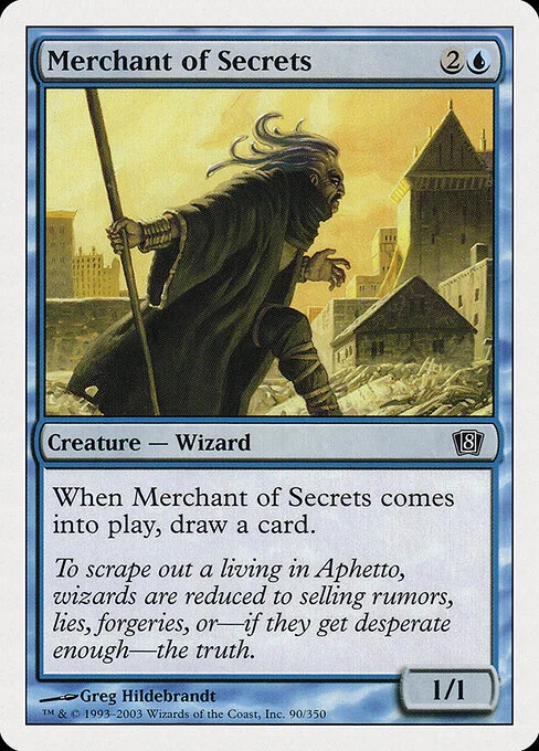 Merchant of Secrets, carta Magic di tipo Creature — Human Wizard illustrata da Greg Hildebrandt