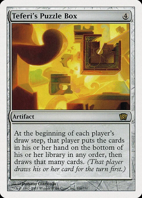 Teferi's Puzzle Box, carta Magic di tipo Artifact illustrata da Donato Giancola