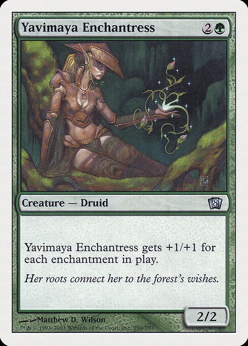 Yavimaya Enchantress, carta Magic di tipo Creature — Human Druid illustrata da Matthew D. Wilson
