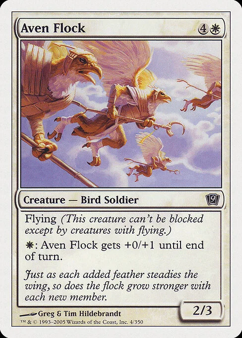 Aven Flock, carta Magic di tipo Creature — Bird Soldier illustrata da Greg Hildebrandt & Tim Hildebrandt