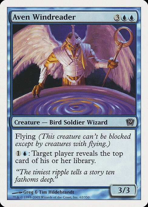 Aven Windreader, carta Magic di tipo Creature — Bird Soldier Wizard illustrata da Greg Hildebrandt