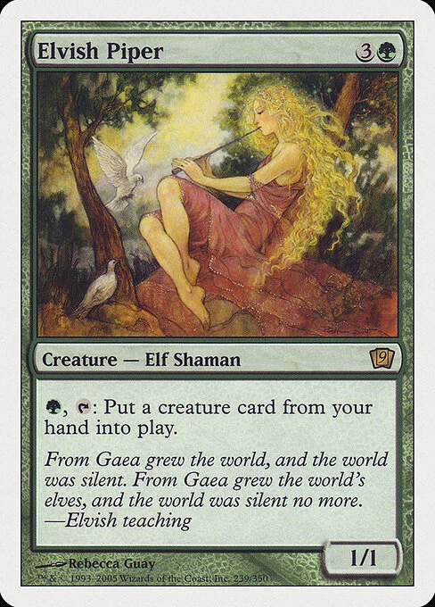 Elvish Piper, carta Magic di tipo Creature — Elf Shaman illustrata da Rebecca Guay