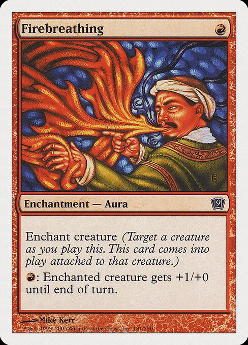 Firebreathing, carta Magic di tipo Enchantment — Aura illustrata da Mike Kerr