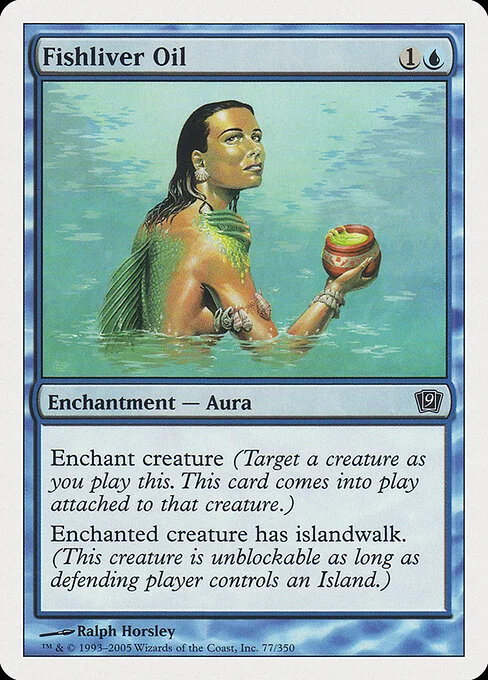 Fishliver Oil, carta Magic di tipo Enchantment — Aura illustrata da Ralph Horsley