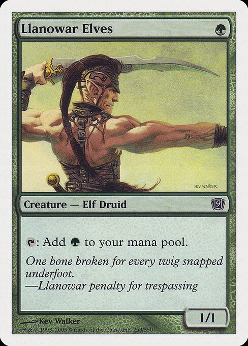 Llanowar Elves, carta Magic di tipo Creature — Elf Druid illustrata da Kev Walker