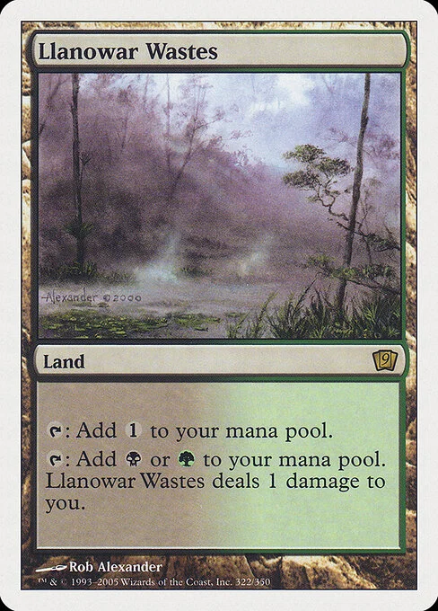 Llanowar Wastes, carta Magic di tipo Land illustrata da Rob Alexander