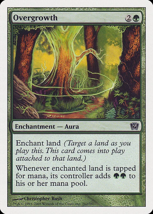Overgrowth, carta Magic di tipo Enchantment — Aura illustrata da Christopher Rush