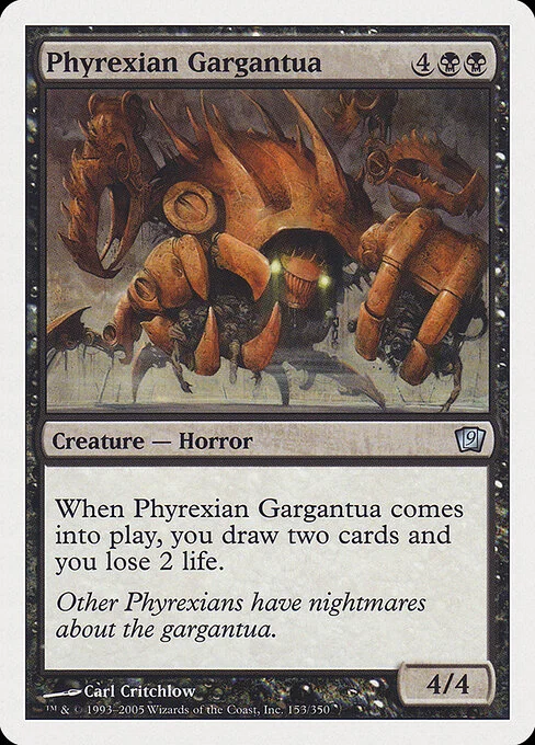 Phyrexian Gargantua, carta Magic di tipo Creature — Phyrexian Horror illustrata da Carl Critchlow