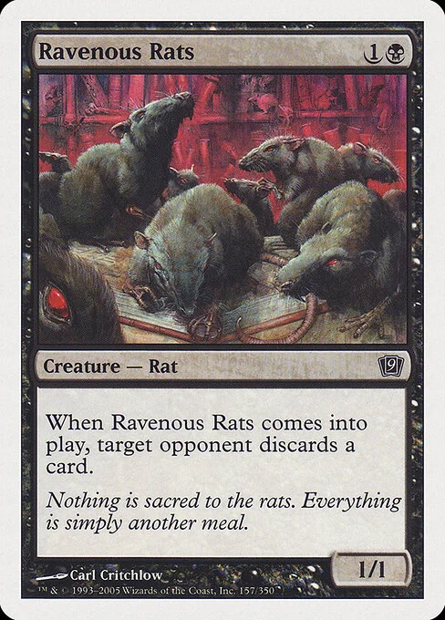 Ravenous Rats, carta Magic di tipo Creature — Rat illustrata da Carl Critchlow