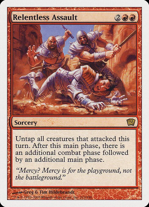 Relentless Assault, carta Magic di tipo Sorcery illustrata da Greg Hildebrandt