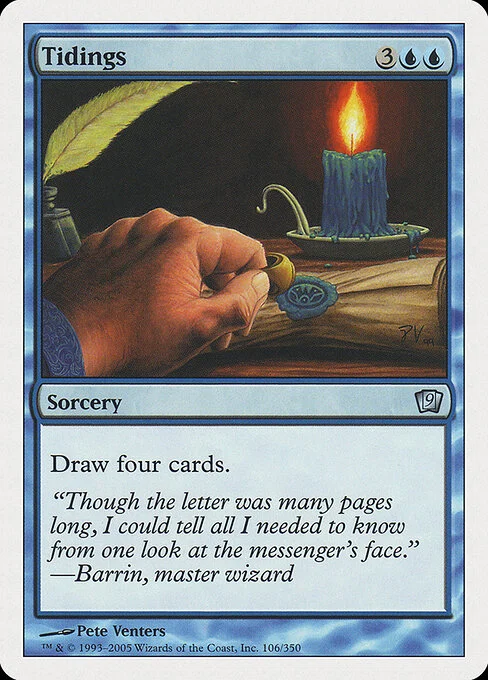 Tidings, carta Magic di tipo Sorcery illustrata da Pete Venters