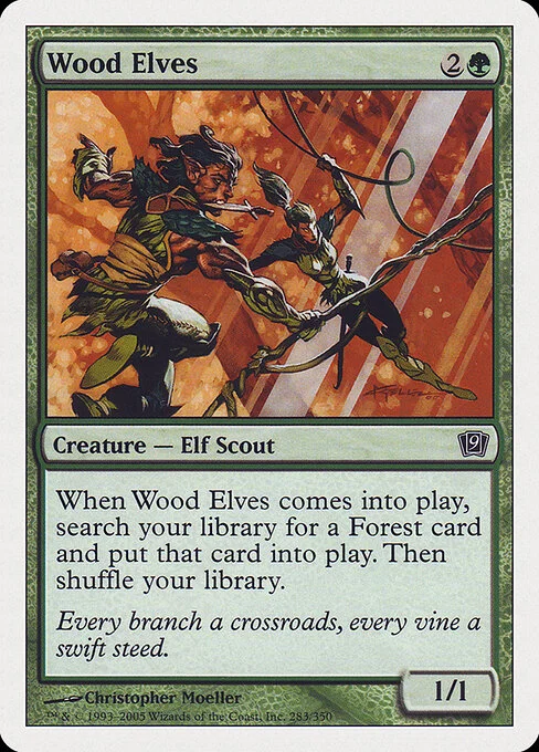 Wood Elves, carta Magic di tipo Creature — Elf Scout illustrata da Christopher Moeller
