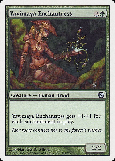 Yavimaya Enchantress, carta Magic di tipo Creature — Human Druid illustrata da Matthew D. Wilson