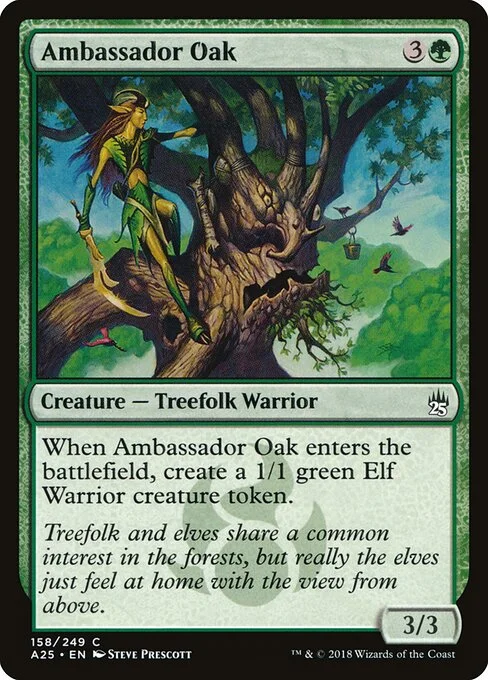 Ambassador Oak, carta Magic di tipo Creature — Treefolk Warrior illustrata da Steve Prescott
