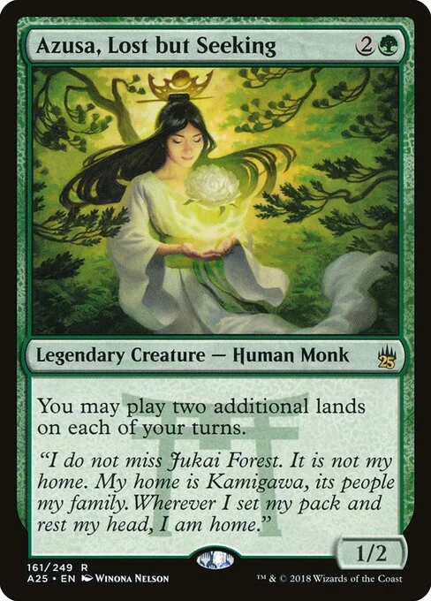 Azusa, Lost but Seeking, carta Magic di tipo Legendary Creature — Human Monk illustrata da Winona Nelson