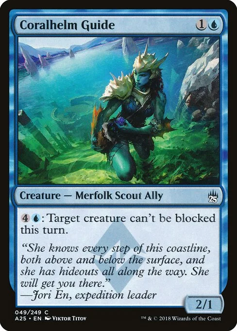 Coralhelm Guide, carta Magic di tipo Creature — Merfolk Scout Ally illustrata da Viktor Titov