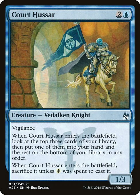 Court Hussar, carta Magic di tipo Creature — Vedalken Knight illustrata da Ron Spears