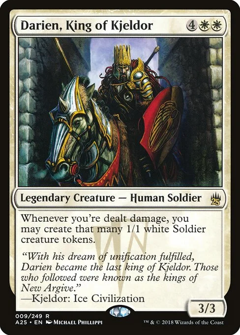 Darien, King of Kjeldor, carta Magic di tipo Legendary Creature — Human Soldier illustrata da Michael Phillippi