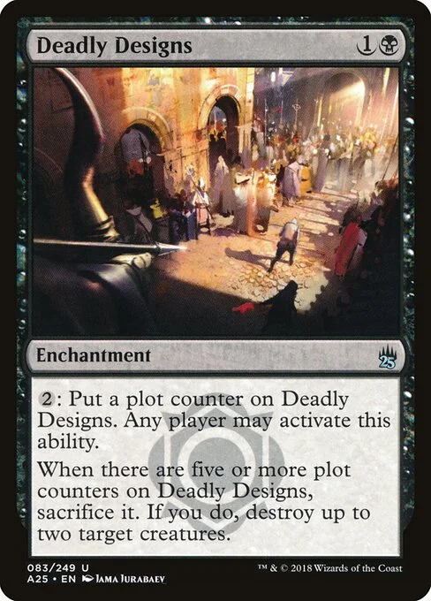Deadly Designs, carta Magic di tipo Enchantment illustrata da Jama Jurabaev