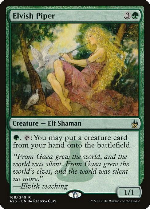 Elvish Piper, carta Magic di tipo Creature — Elf Shaman illustrata da Rebecca Guay