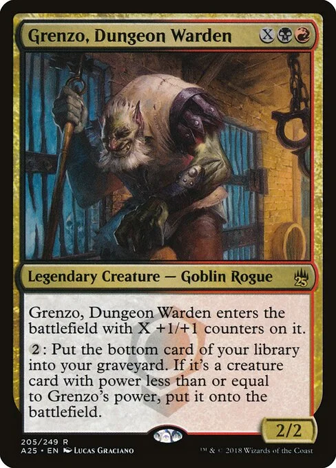 Grenzo, Dungeon Warden, carta Magic di tipo Legendary Creature — Goblin Rogue illustrata da Lucas Graciano
