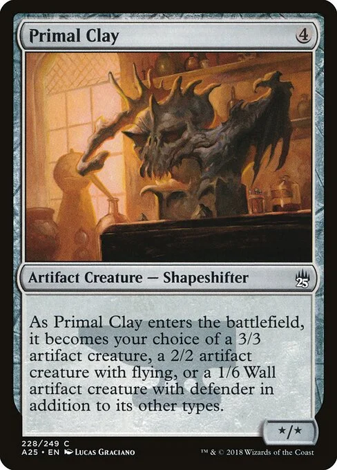 Primal Clay, carta Magic di tipo Artifact Creature — Shapeshifter illustrata da Lucas Graciano