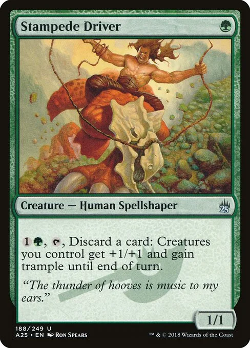 Stampede Driver, carta Magic di tipo Creature — Human Spellshaper illustrata da Ron Spears