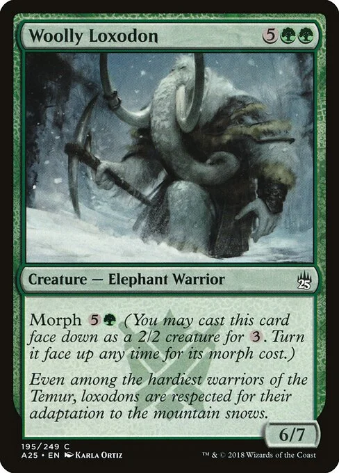 Woolly Loxodon, carta Magic di tipo Creature — Elephant Warrior illustrata da Karla Ortiz