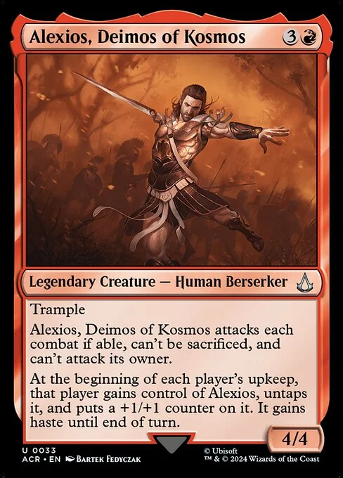 Alexios, Deimos of Kosmos, carta Magic di tipo Legendary Creature — Human Berserker illustrata da Bartek Fedyczak