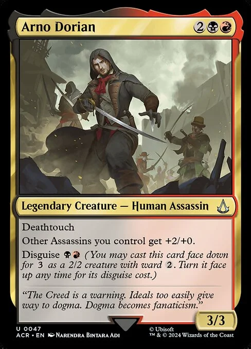 Arno Dorian, carta Magic di tipo Legendary Creature — Human Assassin illustrata da Narendra Bintara Adi