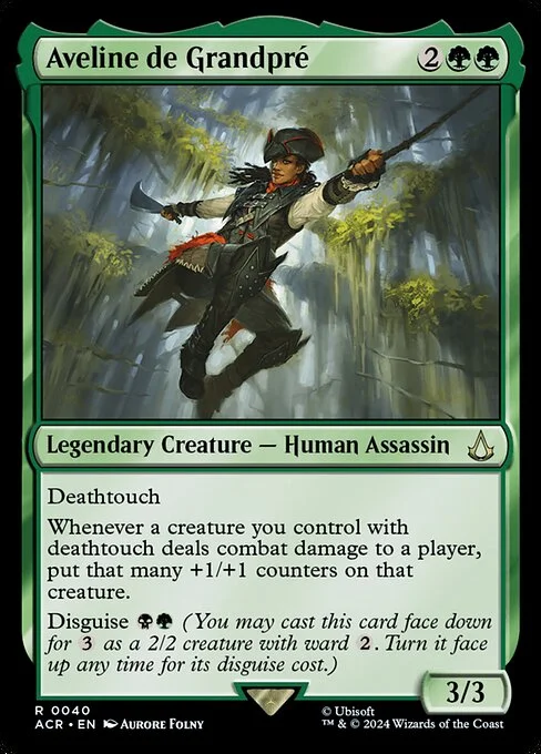 Aveline de Grandpré, carta Magic di tipo Legendary Creature — Human Assassin illustrata da Aurore Folny