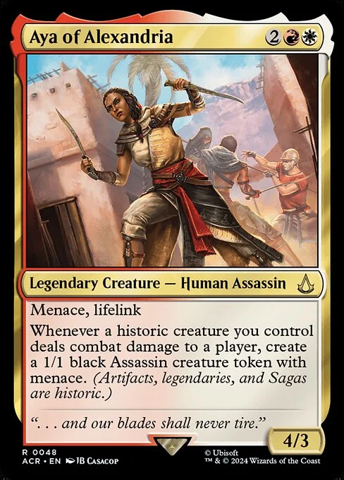 Aya of Alexandria, carta Magic di tipo Legendary Creature — Human Assassin illustrata da JB Casacop