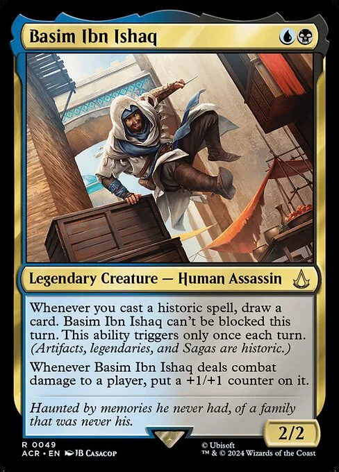 Basim Ibn Ishaq, carta Magic di tipo Legendary Creature — Human Assassin illustrata da JB Casacop