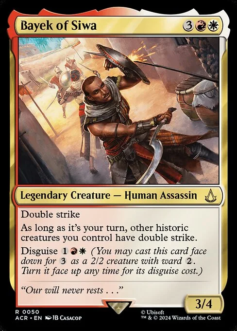Bayek of Siwa, carta Magic di tipo Legendary Creature — Human Assassin illustrata da JB Casacop