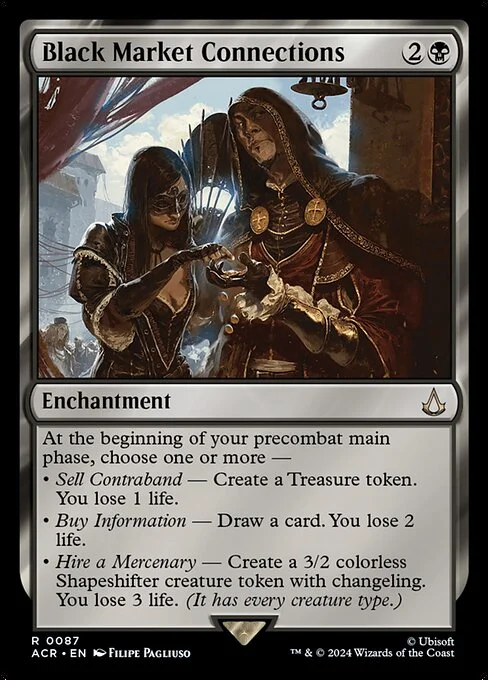 Black Market Connections, carta Magic di tipo Enchantment illustrata da Filipe Pagliuso