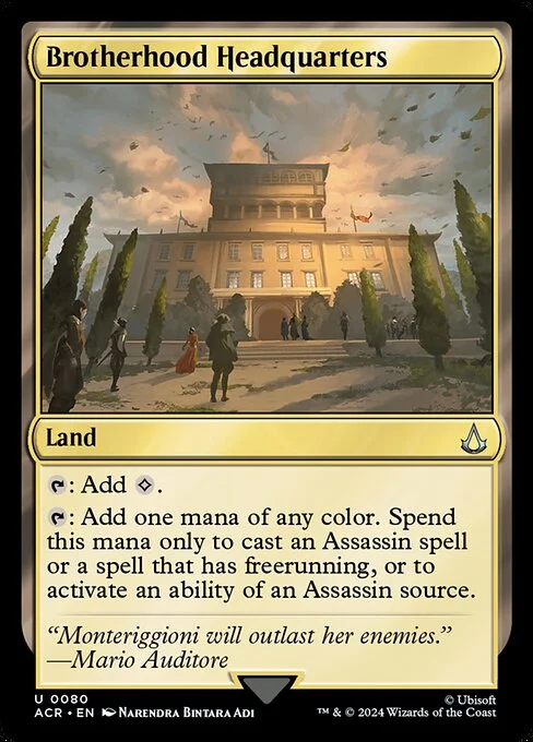 Brotherhood Headquarters, carta Magic di tipo Land illustrata da Narendra Bintara Adi