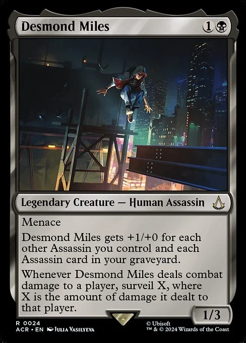Desmond Miles, carta Magic di tipo Legendary Creature — Human Assassin illustrata da Julia Vasilyeva