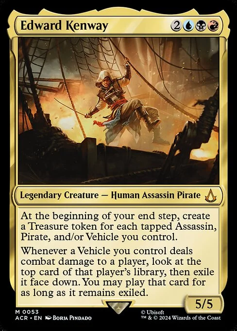 Edward Kenway, carta Magic di tipo Legendary Creature — Human Assassin Pirate illustrata da Borja Pindado