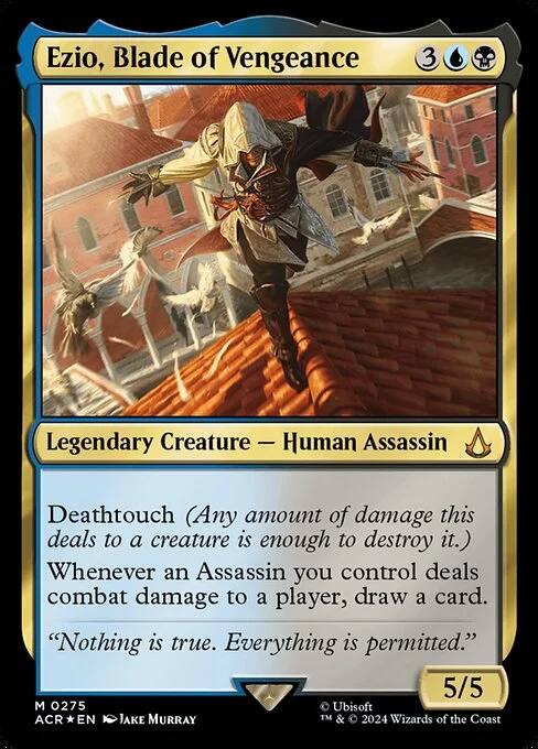 Ezio, Blade of Vengeance, carta Magic di tipo Legendary Creature — Human Assassin illustrata da Jake Murray