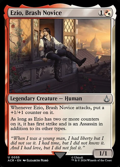 Ezio, Brash Novice, carta Magic di tipo Legendary Creature — Human illustrata da Elizabeth Peiró