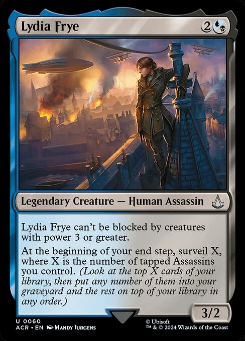 Lydia Frye, carta Magic di tipo Legendary Creature — Human Assassin illustrata da Mandy Jurgens