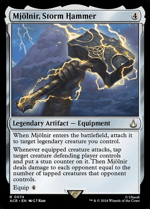 Mjölnir, Storm Hammer, carta Magic di tipo Legendary Artifact — Equipment illustrata da L J Koh