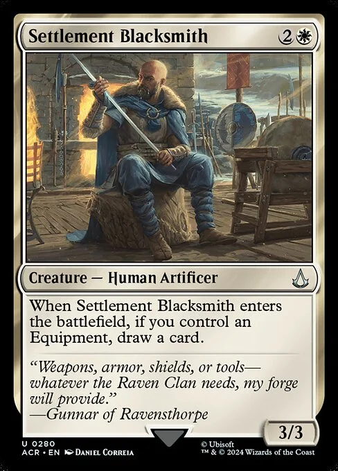 Settlement Blacksmith, carta Magic di tipo Creature — Human Artificer illustrata da Daniel Correia